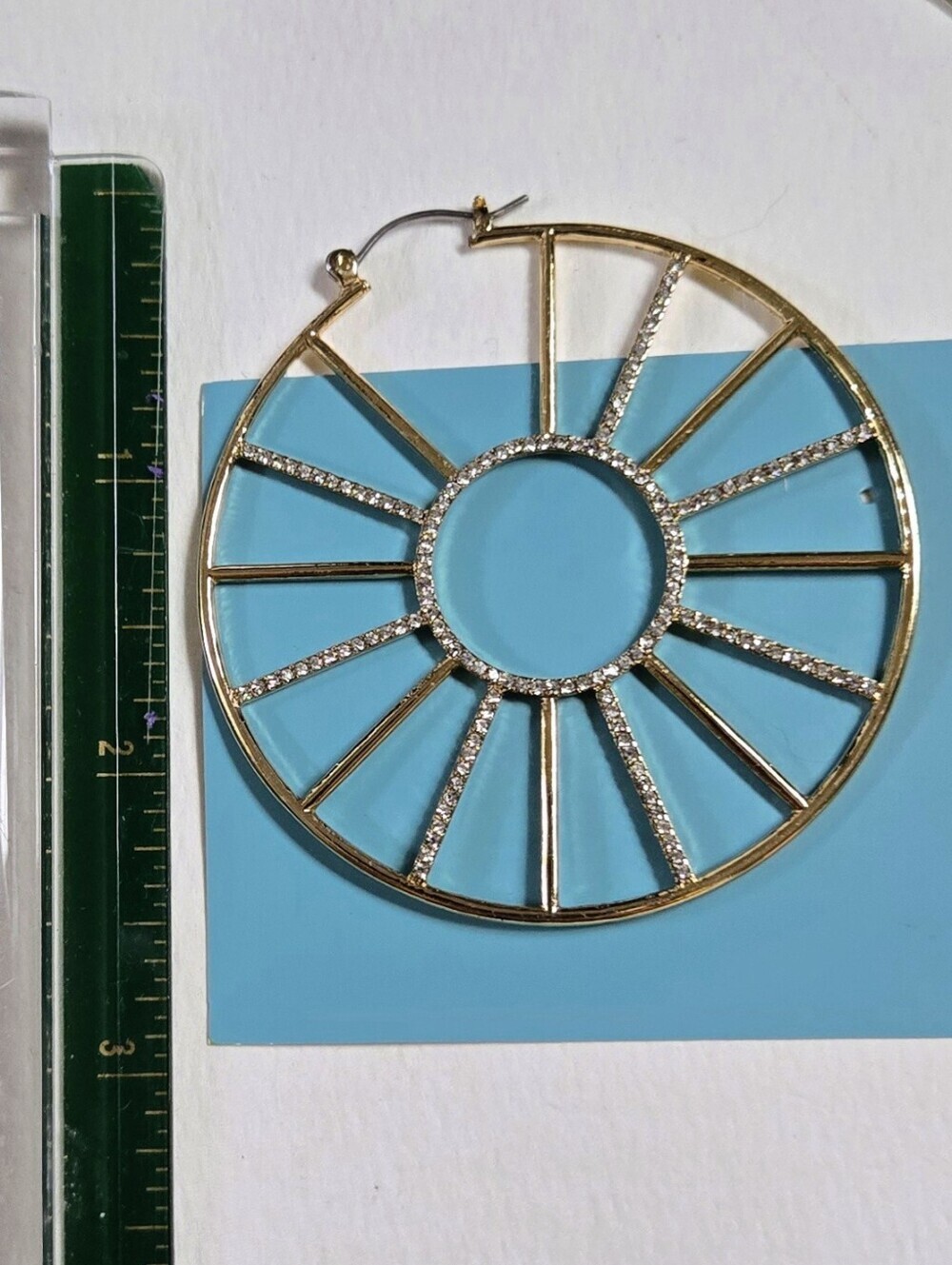 Fashion Jewelry Gold Hoop Sunburst Earrings with Crystal Accents - Picture 5 of 16